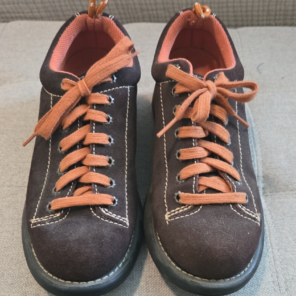Brown and Orange Casual Suede Sneakers